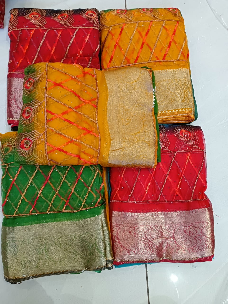 Shyam Organza work sarees set of 5pic