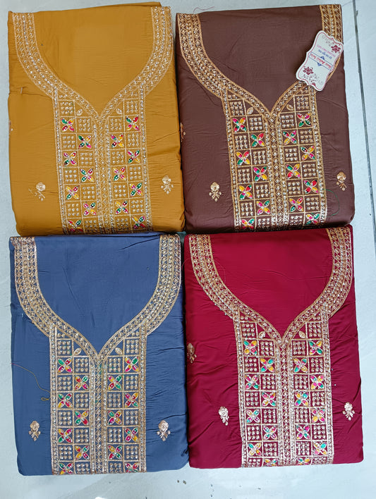 Long suit with chiffon dupatta work set of 4pic