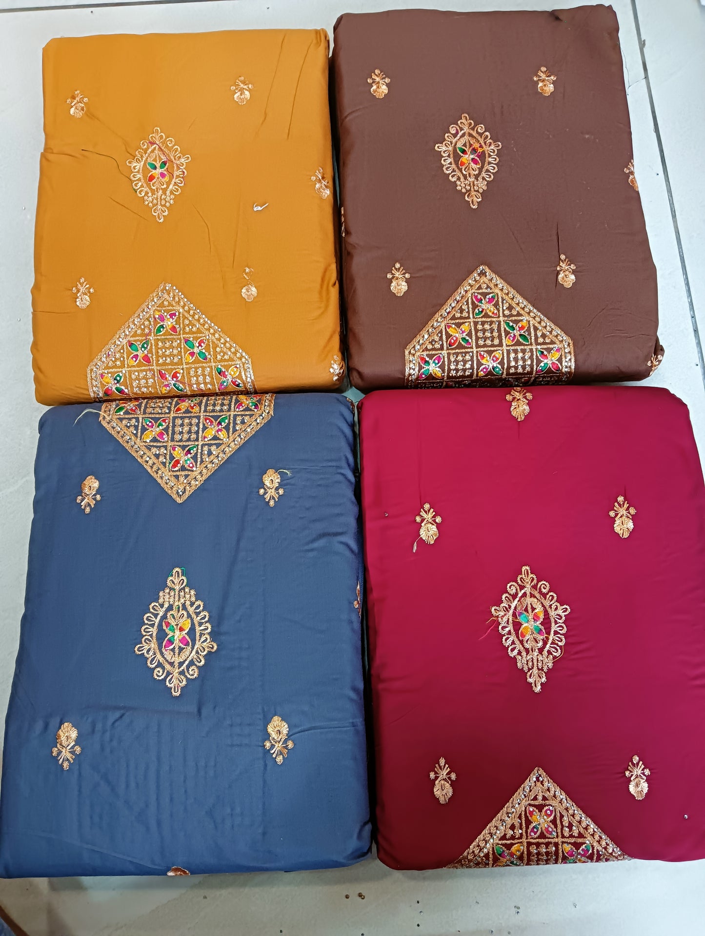 Long suit with chiffon dupatta work set of 4pic