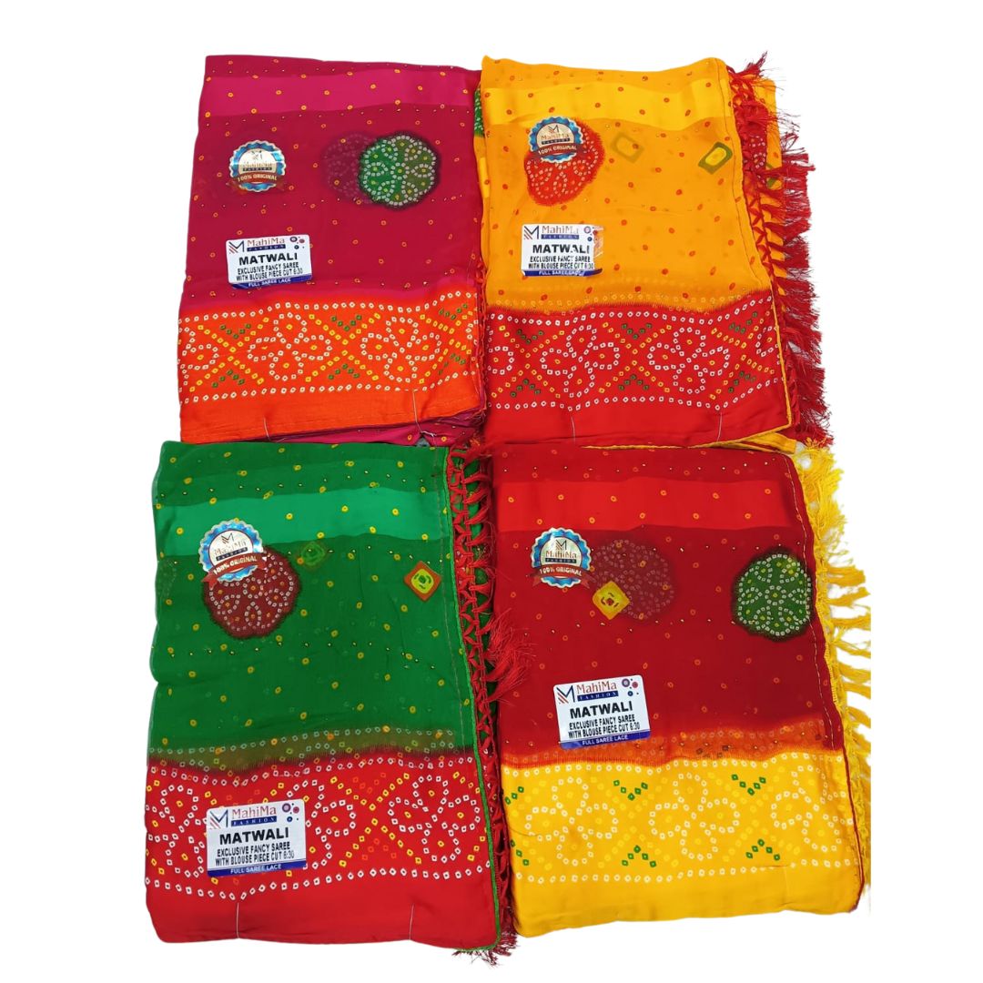 Matwali Fancy Weightless Satin Patta Sarees set of 6pic